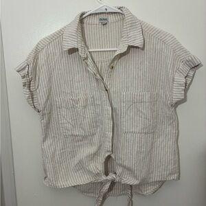 Rhythm. Cream Striped Tie-Front Button-Up Top Size M